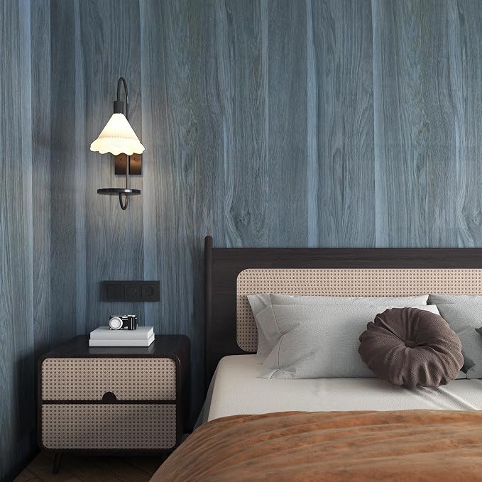 BOMENG Blue Wood Grain Contact Paper Peacock Wallpaper Peel and Stick - Image 2