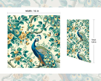 FLFK Green Peacock Wallpaper, Peel and Stick Wall Mural - Image 2
