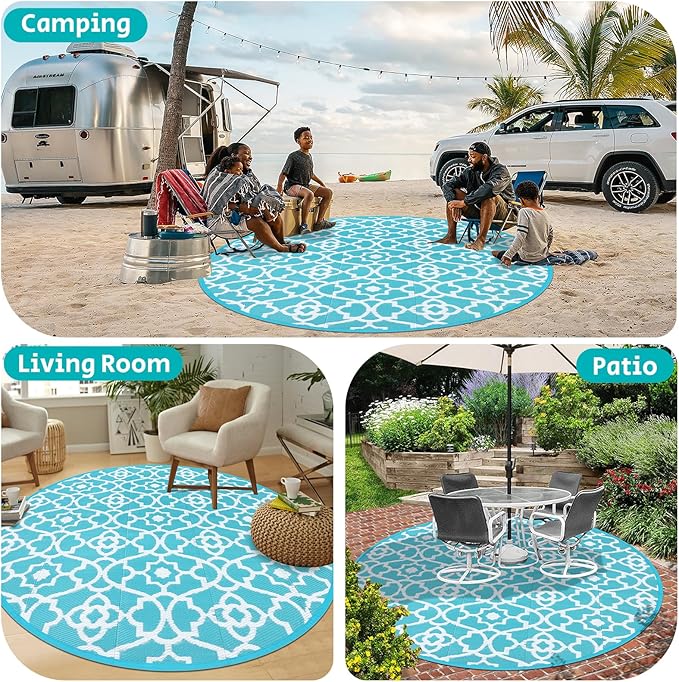 HEBE Outdoor Rug Waterproof 8ft, Plastic Straw Rug Camping Rug, Reversible Outdoor Patio Rugs RV Mat Clearance, Indoor Outside Floor Carpet for Porch,Deck,Camper,Balcony,Backyard