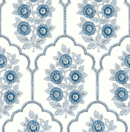 NuWallpaper x Society Social Floral Bazaar Delft Blue Peel and Stick Wallpaper by NuWallpaper