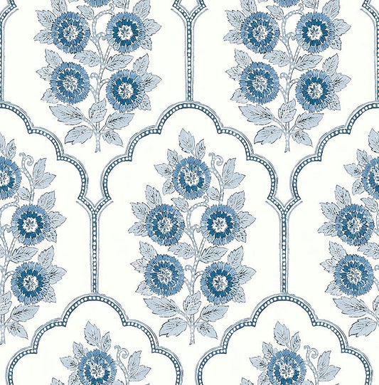 NuWallpaper x Society Social Floral Bazaar Delft Blue Peel and Stick Wallpaper by NuWallpaper
