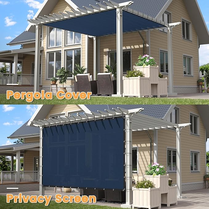 VICLLAX Shade Fabric Sun Shade Cloth with Every 2 FT Grommets for Patio Garden Pergola Cover Canopy 13x24 FT, Dark Blue