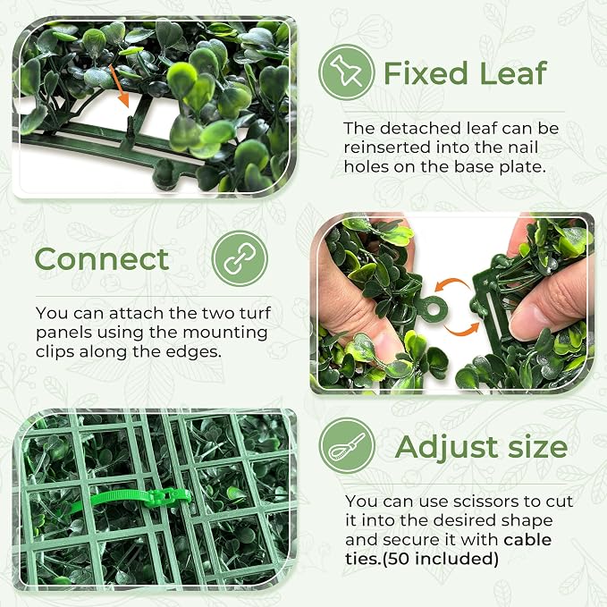 Artificial Grass Wall Panel Screen: 10"x10" 12P UV-Anti Faux Boxwood Panels - Image 3