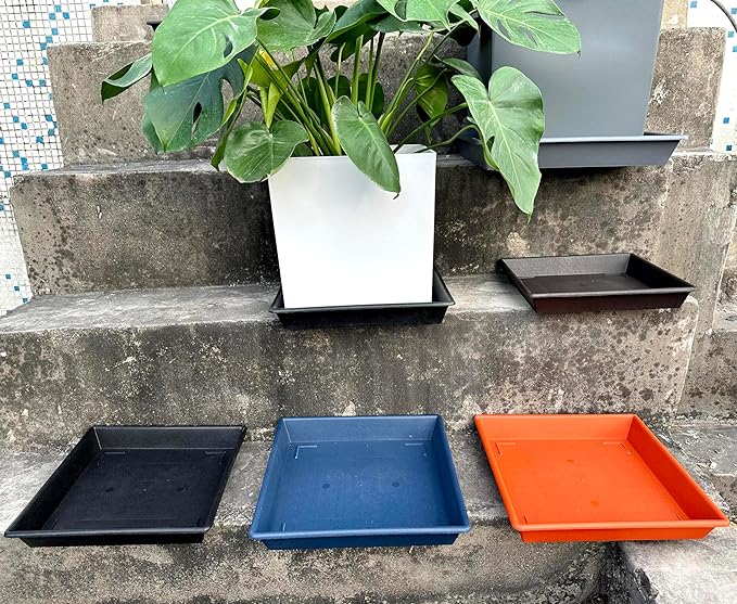 Square Plant Saucer 12 Inch 5 Pack, Plant Stand Plant Trays for Pots Heavy Duty Plastic Plant Saucers for Indoors Outdoors, Flower Pot No Holes Terracotta Plant Lover Gardening Gifts