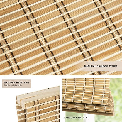 LazBlinds No Tools No Drill Cordless Bamboo Roman Shades, Custom Light - Image 2