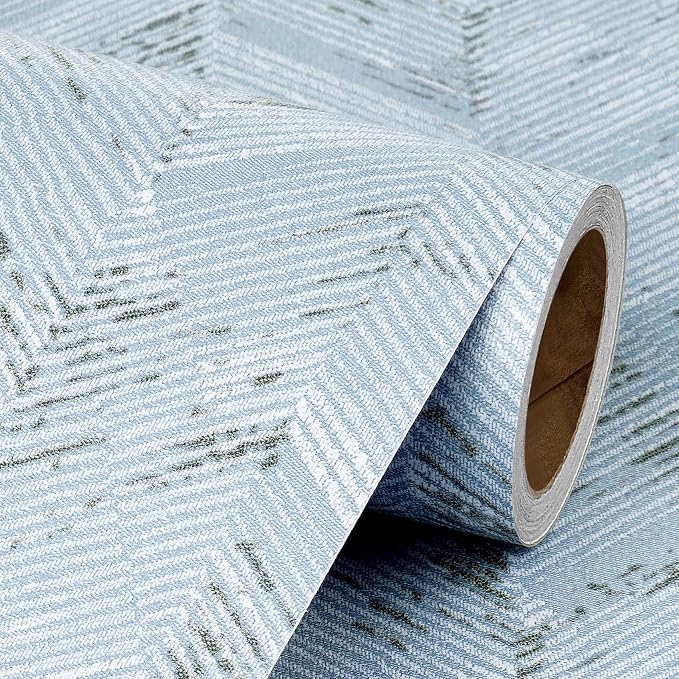Livelynine Blue Fabric Wallpaper Peel and Stick Prepasted Herringbone Faux by Livelynine