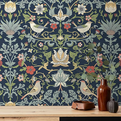 FunStick Navy Blue Floral Wallpaper Peel and Stick Vintage William Morris Green - Image 8