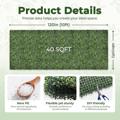 Artificial Boxwood Backdrop Roll: 48"x120" UV-Anti Greenery Faux Grass Hedge - Image 2