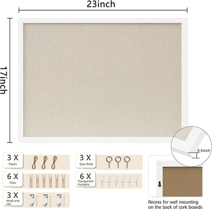 DAHAPYBOO Cork Board with Linen White, Bulletin Board 23"x17" Hanging Corkboards - Image 2