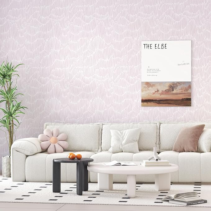 Theper Pink Striped Wallpaper Peel and Stick Wallpaper Boho 17.3"×197" Simple - Image 2