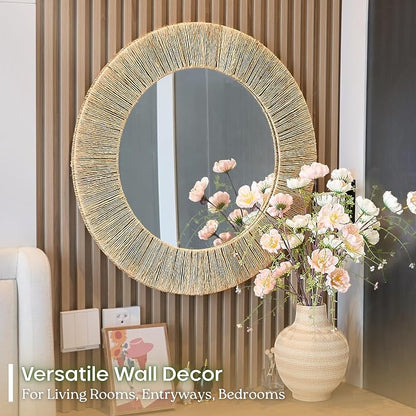 Chi An Home 24 Inch Natural Jute Mirror, Wall Mounted Round Mirror - Image 6