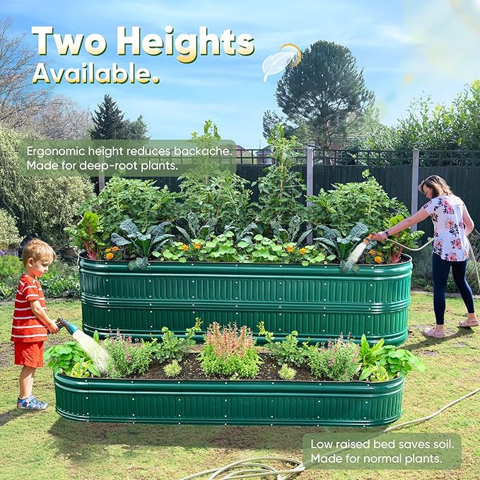 KING BIRD Raised Garden Bed Kit 2025 Upgraded Modular DIY Galvanized Planter Garden Box Outdoor for Gardening, Vegetables, Flowers, Elegant Roman Column Design, 94x24x24 in, Dark Green