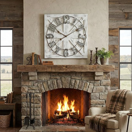 EMAX HOME Large Farmhouse Wall Clock – 24 Inch White Square Rustic Wooden Clock - Image 2