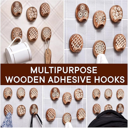 Indian Shelf 6 Lb Decorative Wood Adhesive Wall Hooks–Boho Peel and Stick Hooks - Image 6