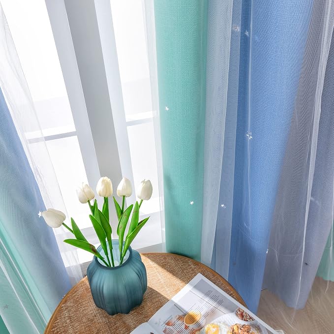 XiDi Curtains for Bedroom Decor, Rainbow BluGrenGrey-52-54 - Image 4