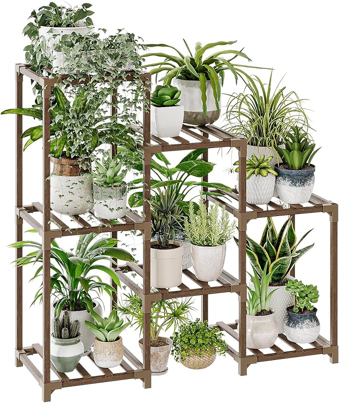 Bamworld Plant Stand Indoor Plant Shelf Outdoor Wood Plant Rack for Multiple Plants 3 Tiers Ladder Plant Pot Holder for Living Room Patio Boho Home Decor for Gardening