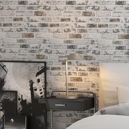 Brick Wallpaper Peel and Stick Wallpaper 17.3"x78.8" Grey and White 3D Brick - Image 7