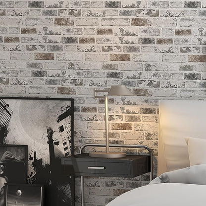 Brick Wallpaper Peel and Stick Wallpaper 17.3"x393" Grey and White 3D Brick - Image 7