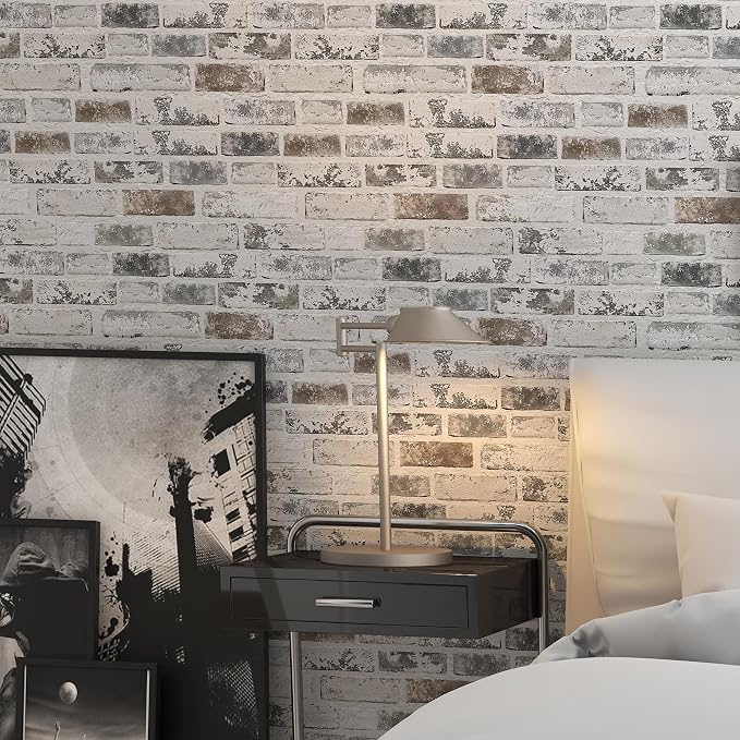 Brick Wallpaper Peel and Stick Wallpaper 17.3"x590" Grey and White 3D Brick - Image 7
