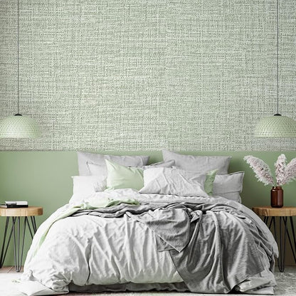 Green Grasscloth Peel and Stick Wallpaper 17.3"x480" Faux Linen Textured - Image 9