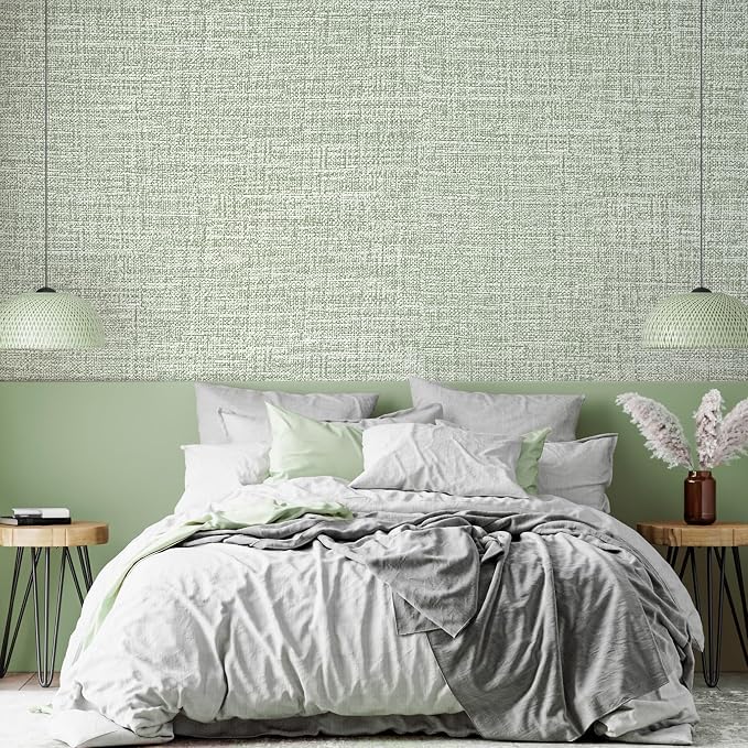 Green Grasscloth Wallpaper 17.3"x160" Faux Linen Textured Contact Paper - Image 9