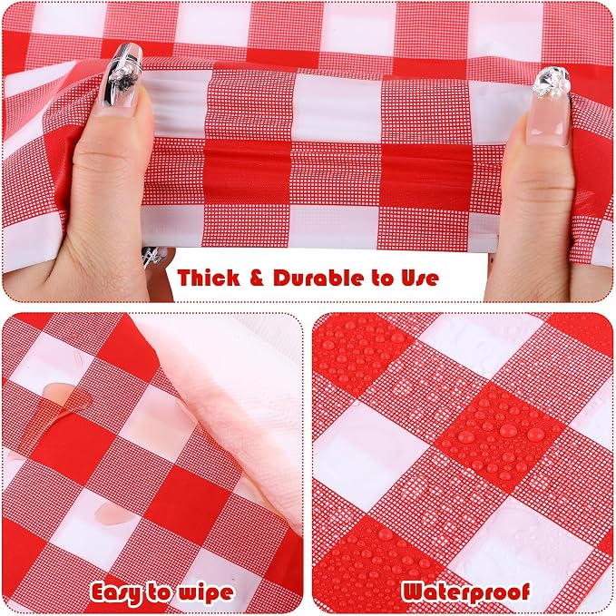 Kochorie 54 Inch x 500 Ft Red Checkered Plastic Table Cloth Roll Disposable - Image 3