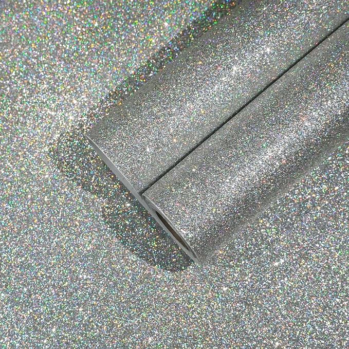 CHIHUT Peel and Stick Silver Holographic Glitter Wallpaper by CHIHUT