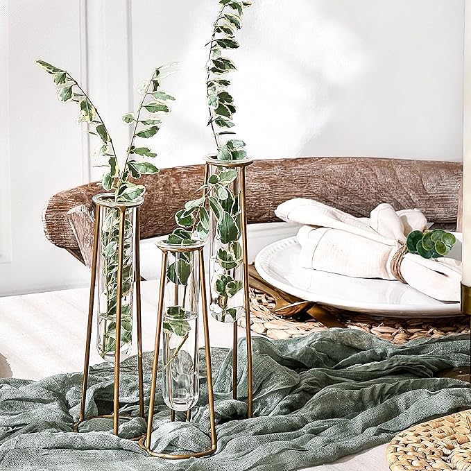 Propagation Station Terrariums with Gold Metal Stand - Kate Aspen 3 Glass Test Tube Planters for Indoor Plant, Air Plants, Plant Clippings, Cut Flowers, Herbs, Succulents | Home Decor Table Decoration