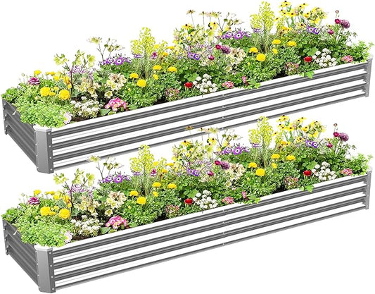 8x2x1ft(2 Pack) Galvanized Raised Garden Bed for Gardening,Metal Planter Boxes Outdoor Patio Kit Planting Bed for Vegetables Flowers Herb,Silver