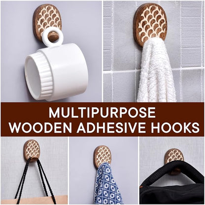 Indian Shelf 6 Lb- 6 Pieces Decorative Wood Adhesive Wall Hooks–Boho Peel and - Image 6