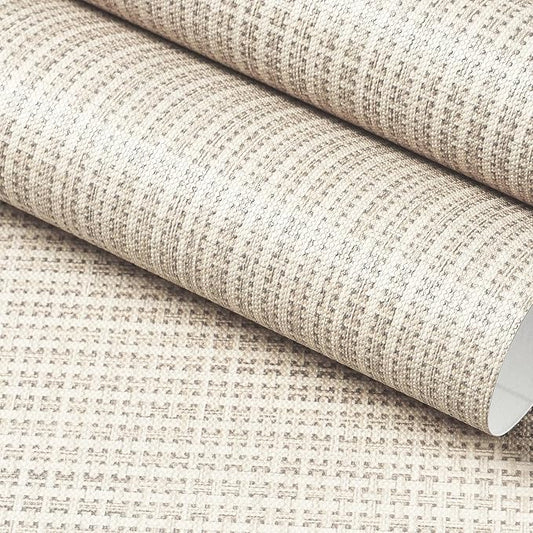FunStick Beige Weave Grasscloth Peel and Stick Wallpaper Textured Wallpaper by FunStick