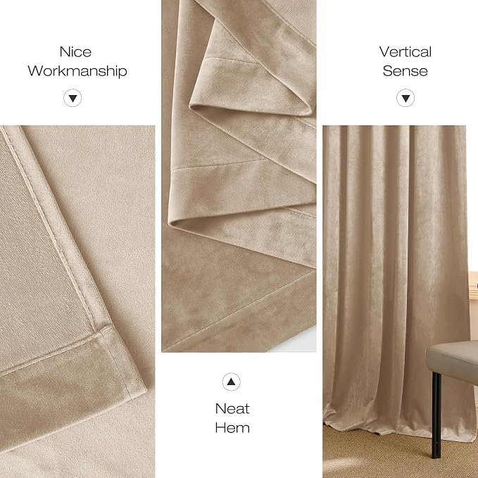 NICETOWN Beige Velvet Curtains Long Drapes, Living Room Office Luxury Bedroom - Image 6