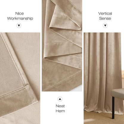 NICETOWN Beige Velvet Curtains 84 inches 2 Panels Set, Thermal Insulated Heavy - Image 6