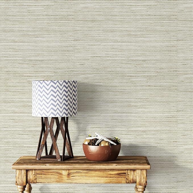 Simon&Siff Cream Textured Grasscloth Peel and Stick Wallpaper 17.7"x197" - Image 5