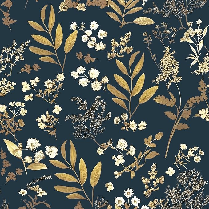 Laatse Dark Blue Leaf Wallpaper Peel and Stick Dark Floral Wallpaper by Laatse