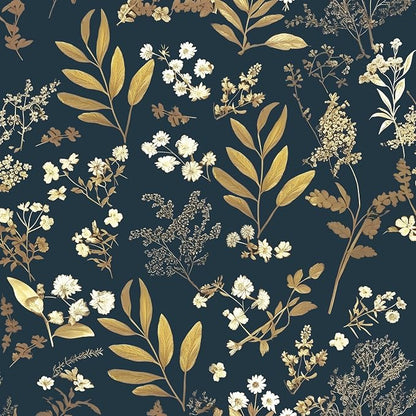 Laatse Dark Blue Leaf Wallpaper Peel and Stick Dark Floral Wallpaper by Laatse
