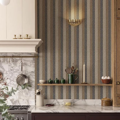 Textured Fabric Wallpaper Peel and Stick Large Size 26"x400" Beige/Brown/Grey by SimonSiff