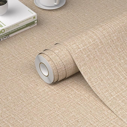 WADILE Grasscloth Peel and Stick Wallpaper 15.7in x 393.7in, Textured Contact by WADILE