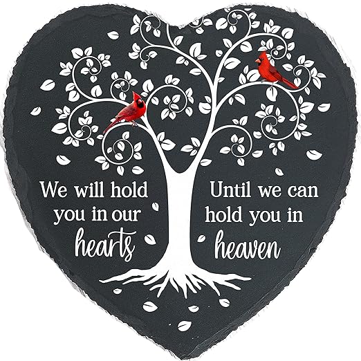 Cardinal Memorial Slate Stone - Hold You in Our Hearts, Memorial Plaque Sympathy Gifts for Loss of Loved One, Memorial Gifts for Loss of Father, Mother, Brother Garden Slate Stone TNA6