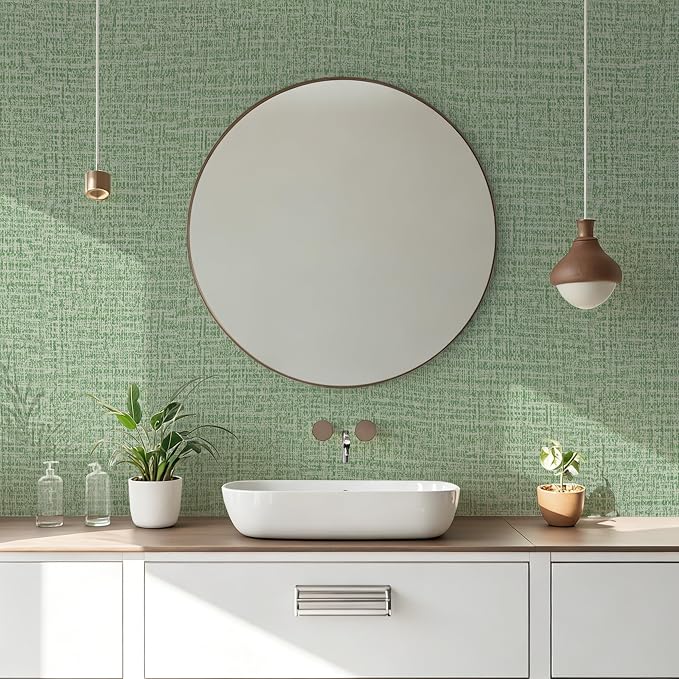 Guvana Grasscloth Peel and Stick Wallpaper Green Textured Contact Paper Modern - Image 5