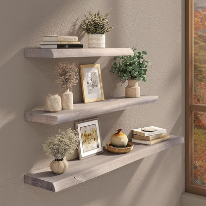 Live Edge Floating Shelf, 48 Inch Solid Elm Wood - Image 2