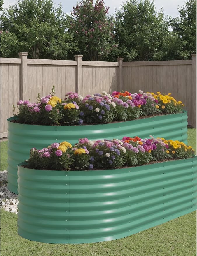 2 Pcs Raised Garden Beds Outdoor 8x4x2ft - Galvanized Steel Planter Box for Vegetables, Flowers, Rust-Resistant Garden Box, Easy Assembly Raised Beds, Durable Planters for Outdoor Plants, Green