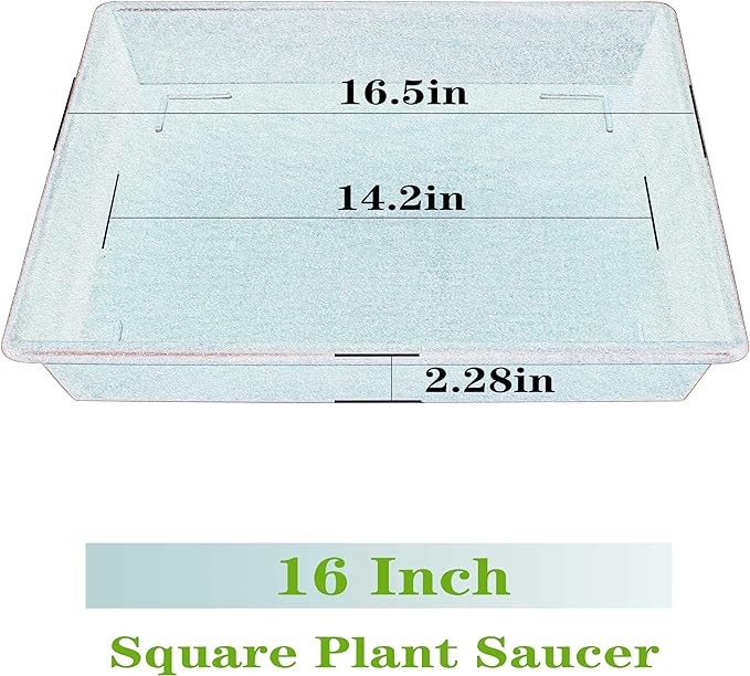 Square Plant Saucer 16 Inch 2 Pack, Plant Stand Plant Trays for Pots Heavy Duty Plastic Plant Saucers for Indoors Outdoors, Flower Pot No Holes Plant Lover Gardening Gifts