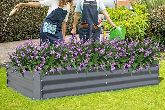 Domi Galvanized Raised Garden Bed, Outdoor Planter Garden Boxes Large Metal Planter Box for Gardening Vegetables Fruits Flowers, Dark Grey(6x3x1ft)
