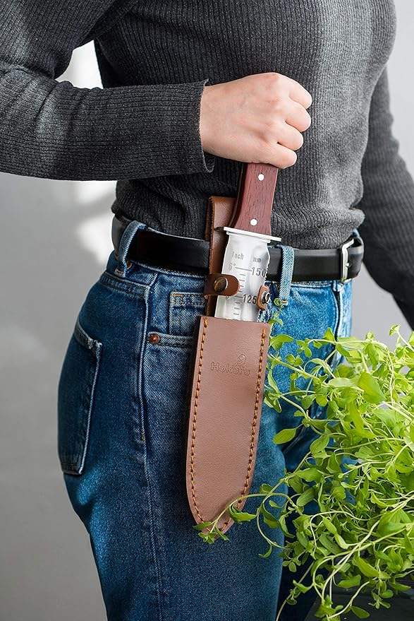 Hori Hori Knife - Landscaping, Digging, Weeding, Cutting, Planting Gardening Tool With Leather Sheath, Stainless Steel Blade and Sharpening Stone