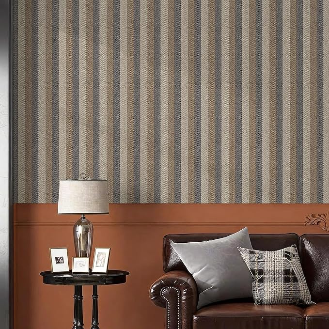 Textured Fabric Wallpaper Peel and Stick Large Size 26"x400" Beige/Brown/Grey - Image 2