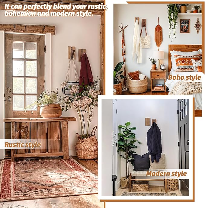 Foldable Wall Hooks 4Pack: Rustic Wooden Coat Hooks Mounted - Image 8