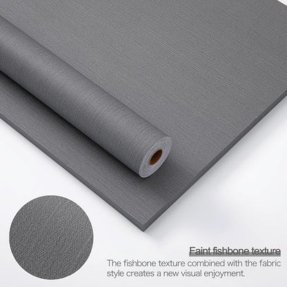 24"x393" Grey Grasscloth Peel and Stick Fabric Textured Contact Paper Linen - Image 3