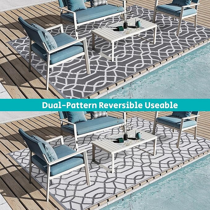 HEBE Outdoor Rug Waterproof 5x8, Reversible Plastic Straw Rug RV Camping Rug, Indoor Outdoor Patio Mat Clearance, Outside Carpet for Porch,Deck,Camper,Balcony,Backyard,Picnic