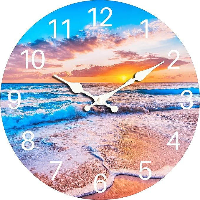 Sea Beach Blue Sky Sand 8 Inch Small Wooden Wall Clock by EZXZZ